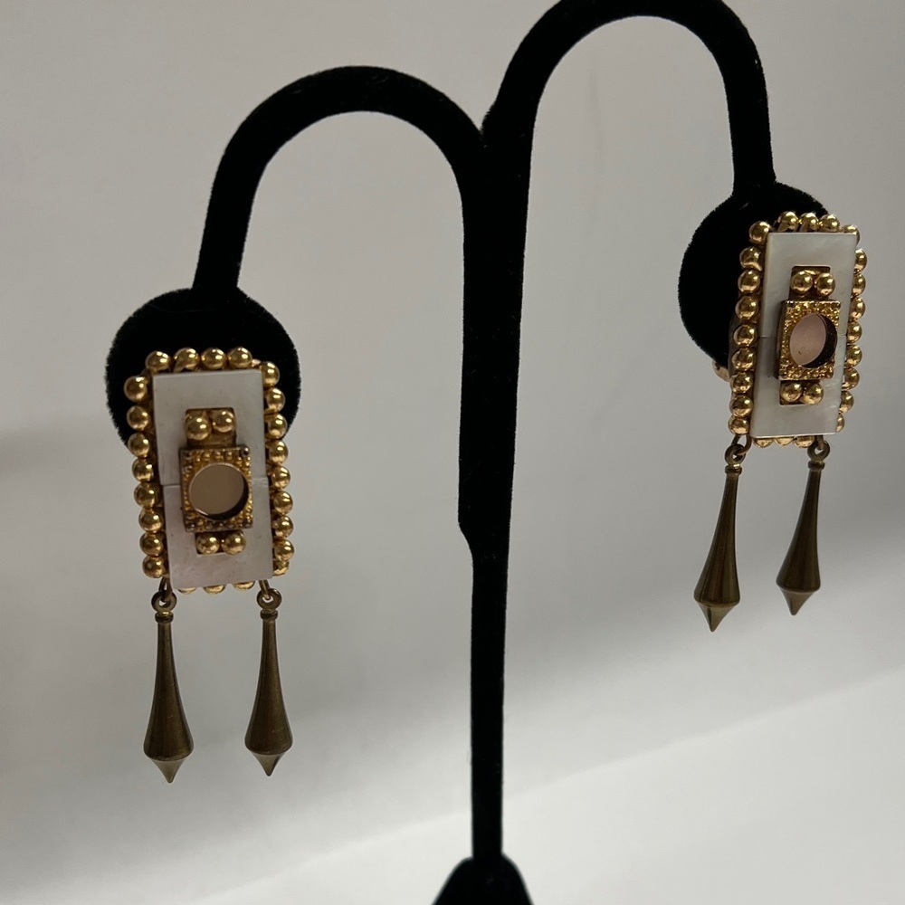 Richard Minadeo Goldtone clip-on dangle Rectangle Earrings